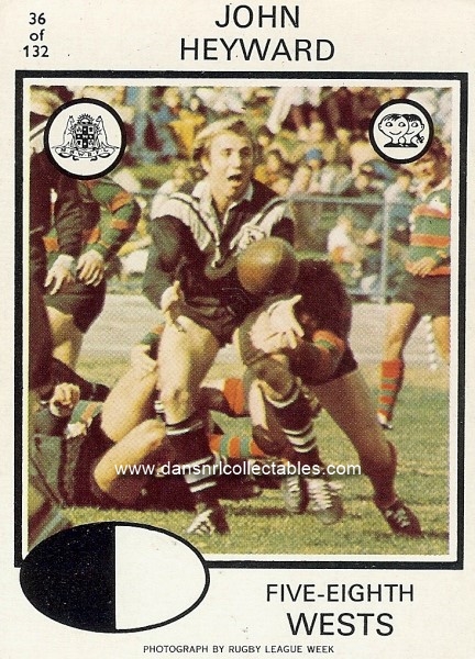 1975 Scanlens Rugby League Card, no 36, John Heyward, Wests Magpies | 6345
