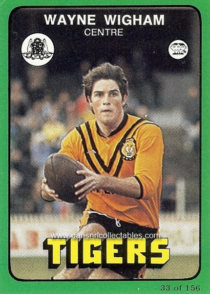 1978 Scanlens Rugby League no 33, Wayne Wigham, Balmain Tigers 6030
