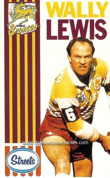 1990 Streets Rugby League Card, Wally Lewis, Brisbane Broncos