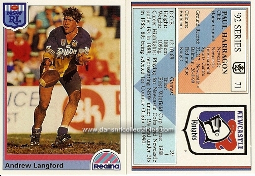 1992 NSW Rugby League REGINA Base Card 51 Mark LAURIE Pararmatta Eels 
