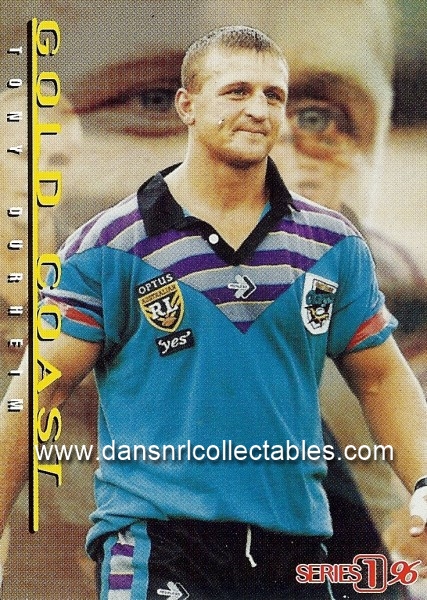 Punto muerto limpiador píldora 1996 Series 1 Rugby League Card, no. 152, Tony Durheim, Gold Coast Chargers  | 26042