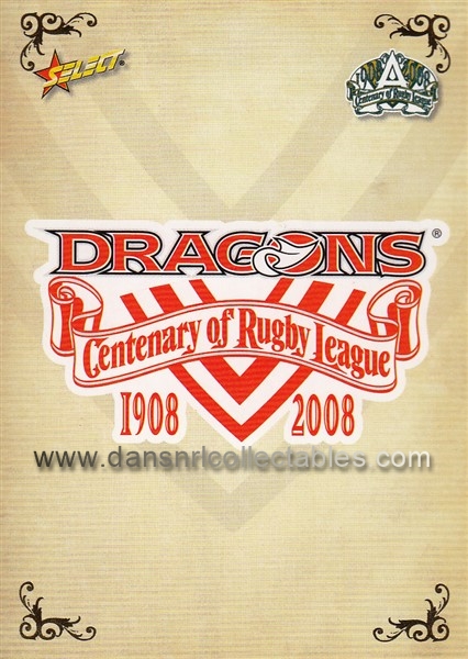 2008 Select Centenary Of Rugby League NRL Card #115 St George Dragons