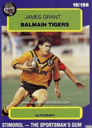 Tim Brasher SIGNED 1996 Balmain Tigers All Star Team Dynamic NRL ARL Card 